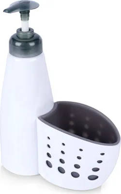 Zdjęcie produktu dla Dozownik płynu do naczyń z pojemnikiem na gąbkę biały 370 ml