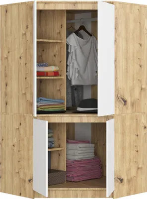 Immagine prodotto di BDW armadio angolare camera da letto, armadio, armadio angolare, rovere artigianale / bianco180x100x50