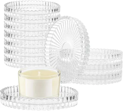 Immagine prodotto di 12 candelabri in vetro, 10 x 1,5 cm, portacandele in vetro, candelabro trasparente, vetro, sottobicchieri in vetro per la decorazione della tavola
