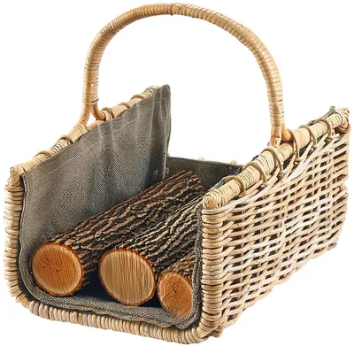 Produktbild von Kobolo Holztrage Holzkorb für Kaminholz eckig - Rattan grau - mit dunklem Stoff ausgestattet