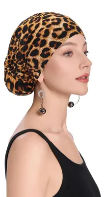 Produktbild von Damen Turban Mütze Kopftuch Headwrap Afrikanischer Beanie Leopardenbraun