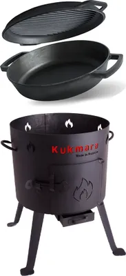 Produktbild von Set Feuerofen Utschak Feldküche, Ø 36 cm + Gusseisenbräter mit Grill-Deckelbratpfanne DUTCH OVEN