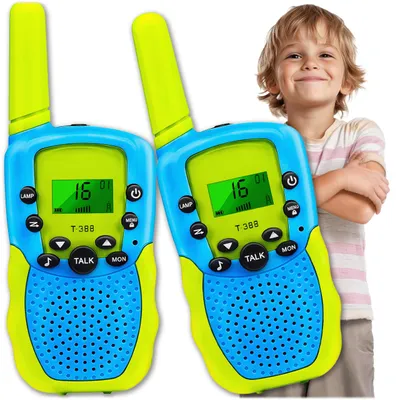 Productafbeelding van KRUMAD Loopradio Set voor Kinderen - Loopradio's met een bereik van 3 km, LED-licht en LCD-display - 22 kanalen, geschikt voor kinderen vanaf 3 jaar, voor avontuur en speelplezier