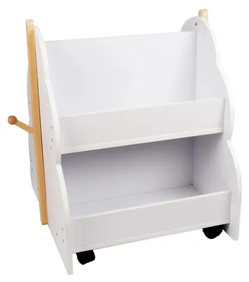 Produktbild von Kinder-Bücherregal - Baumförmiges Regal - 4 Fächer - 2 Ebenen - Mit Rollen - Holz - Weiß