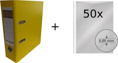 Produktbild von Ordner / DIN A5 / 75mm / Farbe: gelb + 50 Prospekthüllen