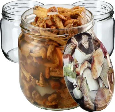 Image de KADAX Pots à confiture avec couvercle "Salla", Pots à confiture, Pots de conservation, 425 ml, champignons, 48 pièces