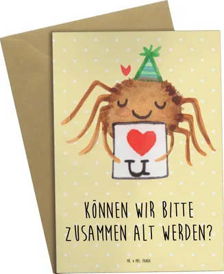Produktbild von Mr. & Mrs. Panda babykarte Spinne Agathe Brief - Gelb Pastell - Geschenk, dankeskarten, Liebespaar, einladungskarten, Treuetest, weihnachtskarten, Heiratsantrag, Verliebt