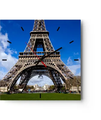 Produktbild von Wanduhr - Quadrat - Glasuhr - Turm Paris Eiffle - 40x40cm - Schleichendes Uhrwerk - Lautlos - zum Aufhängen bereit - Dekoration Modern - Wanddekoration aus Glas - C3AC40x40-0154