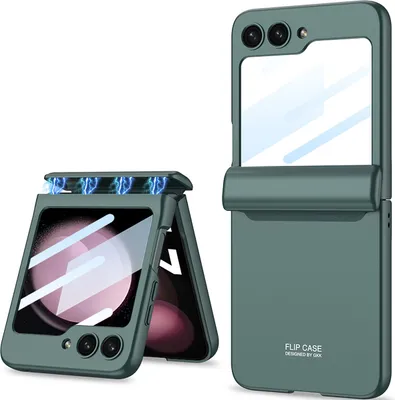 Produktbild von Hülle für Samsung Galaxy Z Flip 5 Magnetische Scharnierschutz Hartes PC mit Displayschutz All-Inclusive Schutzhülle dunkelgrün
