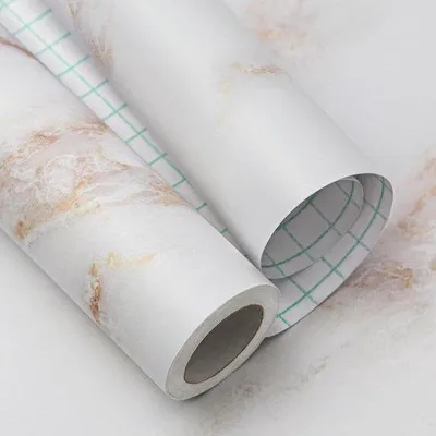 Obrázok produktu pre Famanu Samolepiaca mramorová fólia – dekoratívna fólia na nábytok – PVC, matný povrch, farba: biely s zlatými vzormi – 60 x 300 cm