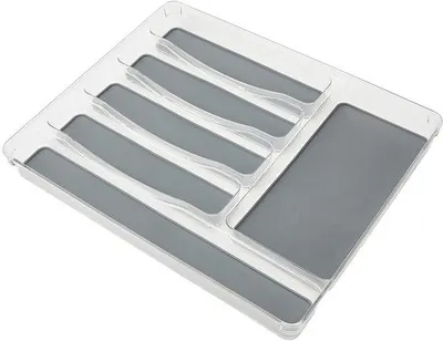 Produktbild von Unyqoos® Transparenter Besteckkasten – Besteckeinsatz mit 6 rutschfesten Fächern, 32 x 4,5 x 40 cm, für Standard-Küchenschubladen