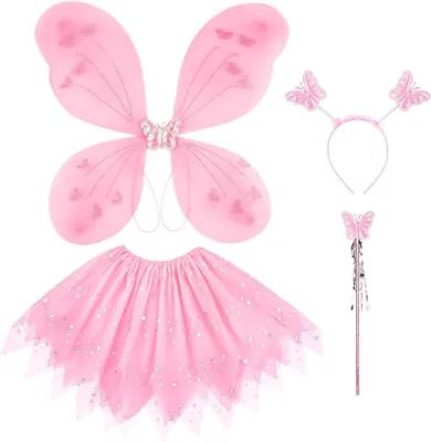 Obrázek produktu pro Dívčí kostým víly, 4dílný set: tutu, křídla, hůlka, tiara, vhodný pro karneval