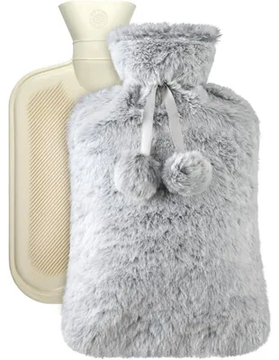 Produktbild von Wärmflasche mit Bezug 2L Naturkautschuk Plüsch Grau Hellgrau