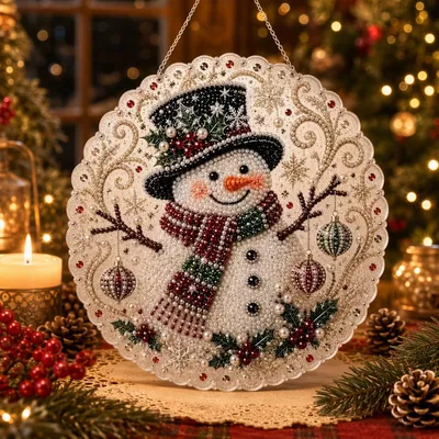 Image de Kit de peinture diamant 5D - Motif bonhomme de neige, pendentif - Kit de loisirs créatifs pour la décoration - 1 pièce