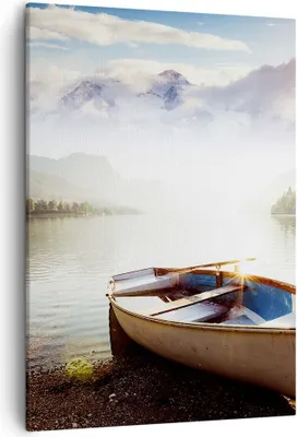 Produktbild von Bild auf Leinwand - Leinwandbild - Einteilig - Berge See Boot - 50x70cm - Wand Bild - Wanddeko - Wandbilder - Leinwanddruck - Kunstdruck - Wanddekoration - Leinwand bilder - Wandbild - PA50x70-3927
