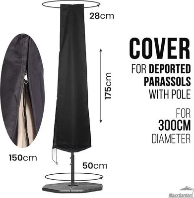 Zdjęcie produktu dla Pokrowiec na parasol z zamkiem błyskawicznym i paskiem do przenoszenia – 175 x 28 x 50 cm – przeznaczony do parasoli o średnicy do 400 cm