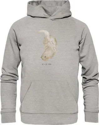 Produktbild von Mr. & Mrs. Panda Kuschelhoodie Otter Kopfüber Größe S - Heather Grey - Geschenk, Pullover, Hoodie, Statement-Hoodie, Niedlich, Pulli, Sweatshirt, Hoody, Süß, Seeotter See