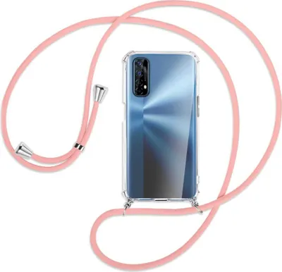 Produktbild von Handykette Backcover-Schutzhülle mit Band (Metall silberfarben) für Realme 7 (RMX2151) - rosa