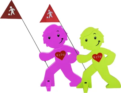 Produktbild von StreetBuddy - Warnfigur, Warnaufsteller, Warnschild für Kindersicherheit 2er Set (Grün / Magenta)