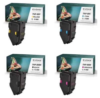 Obrázok produktu pre Kompatibilná tonera Evoke pre tlačiarne Konica Minolta TNP-80 TNP80, 4 ks (CMYK: čierna, azúrová, purpurová, žltá), výtlačnosť 40 000 strán, pre modely bizhub C3320 C3320i