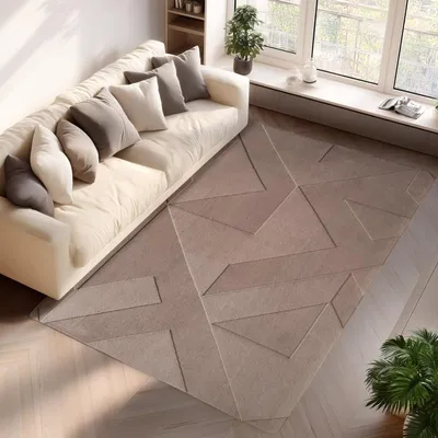 Produktbild von TapisTrend Designerteppich Beige 240x340 cm Indoor-Teppich, geometrisches Muster, für Wohnzimmer, Schlafzimmer, modernes Design, waschbar