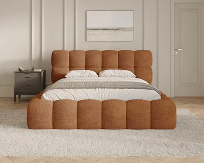 Produktbild von MOEBLO Polsterbett Bubble Bett 19 – Doppelbett im Wolkenbett-Design mit Bouclé-Bezug, gepolstertem Kopfteil, Bettkasten, Gasfedermechanismus und Lattenrost - 160x200 cm - Terrakotta (Arena 09)