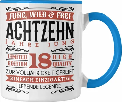 Produktbild von Trendation - 18. Geburtstag Tasse Geschenk 18er Geschenkidee Mädchen Jungen Lustiger Spruch Legende (Blau)