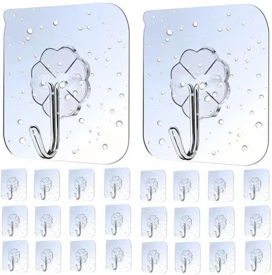 Image de Crochets adhésifs transparents en PVC, lot de 6