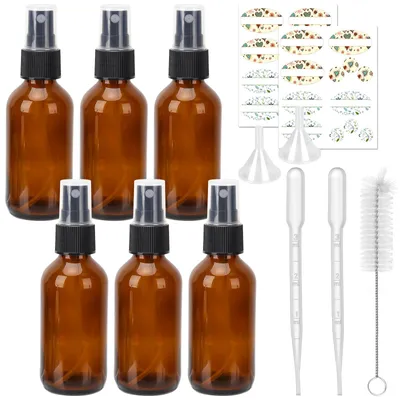 Image de Lot de 6 flacons vaporisateurs en verre ambré de 60 ml, avec pulvérisateurs fins