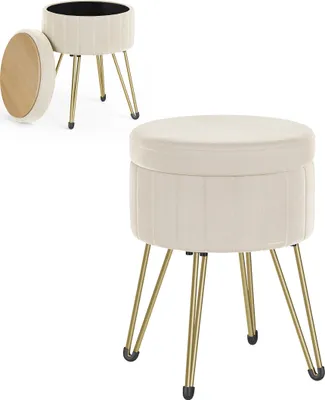 Produktbild von SONGMICS Sitzhocker, Hocker mit Stauraum, Samt Schminkhocker, runder Sitzhocker, 39 cm d, 44,4 cm H, 4 Metallbeine, für Ankleidezimmer, Wohnzimmer