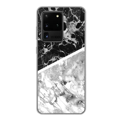 Produktbild von MuchoWow® Handyhülle Schutzhülle Hülle für Samsung Galaxy S20 Ultra Marmor - Schwarz - Weiß - Luxus Silikon Softcase Handy Hülle - Karteninhaber