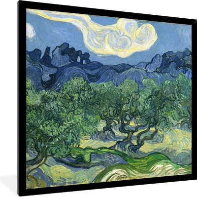 Produktbild von MuchoWow® Gerahmtes Poster Die Olivenbäume - Vincent van Gogh 40x40 cm - Poster mit Schwarzem Bilderrahmen Wandposter Rahmen Foto Bilder - Mit Rahmen - Wanddekoration Schlafzimmer