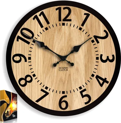 Produktbild von ModernClock, Eichenholz Uhr, Silent Wanduhren, wanduhr, Wohnzimmeruhr, Berlin, 33cm