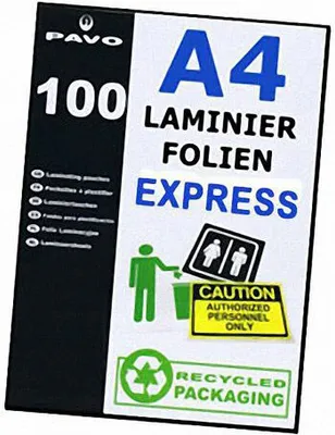 Produktbild von 100x PAVO EXPRESS-Laminierfolien A4 216 x 303mm 2x 75/80 mic