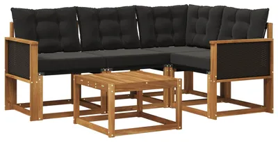 Produktbild von vidaXL Outdoor-Sofagarnitur mit Kissen 5 pcs Natürlich und Schwarz