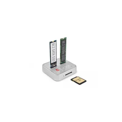Produktbild von Delock Dockingstation für 1 x M.2 NVMe SSD + 1 x M.2 SATA SSD mit SD Express (SD 7.1) Card Reader und Klon Funktion