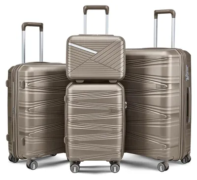 Productafbeelding van Kofferset, 4-delig, met harde schaal van PP-materiaal, in de maten 20/24/28 inch, inclusief een 14-inch toilettas, afneembare wielen en een cijferslot