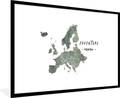 Produktbild von MuchoWow® MuchoWow® Gerahmtes Poster Karte Europa - Zitate - Aquarell 90x60 cm - Poster mit zchwarzem Bilderrahmen - Wanddekoration - Fotos