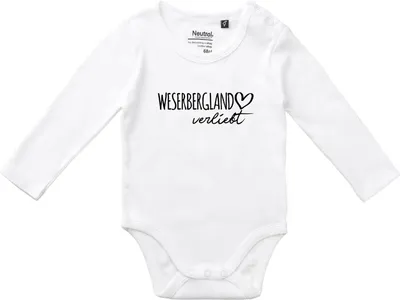 Produktbild von Huuraa Baby Body Weserbergland verliebt 62 White  Baumwolle Fairtrade Langarmbody Geschenkidee