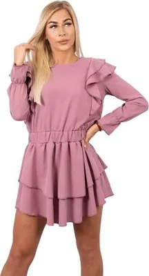Produktbild von Kleid mit vertikalen Rüschen, dunkelrosa