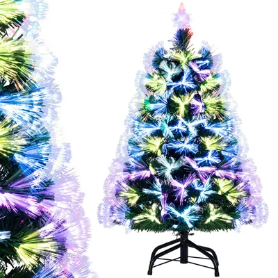 Obrázok produktu pre COSTWAY 90 cm umelý vianočný stromček, vianočný stromček s osvetlením, biele LED diódy, 8 režimov, 96 PVC koncov vetiev, 96 fialových, hviezdicový vrchol a sklenené vlákna