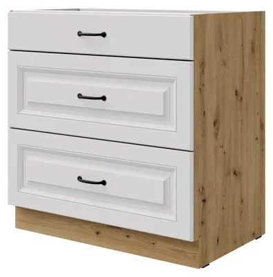 Produktbild von Küchenunterschrank 80 cm Stilo Weiß und Eiche Artisan mit Vollauszug und Soft-Close