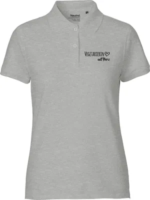 Produktbild von Huuraa Damen Polo Shirt Vegetarierin mit Herz M Sport Grey Bio Baumwolle Fairtrade Poloshirt Geschenkidee