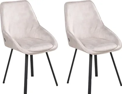 Zdjęcie produktu dla BELIANI Zestaw 2 krzeseł jasnobeżowy welurowy z czarnymi metalowymi nogami obrót 180° do jadalni styl nowoczesny minimalistyczny