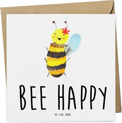 Produktbild von Mr. & Mrs. Panda doppelkarte Biene Happy - Weiß - Geschenk, Glückwunschkarte, Klappkarte, faltkarte, anlasskarte, Grußkarte