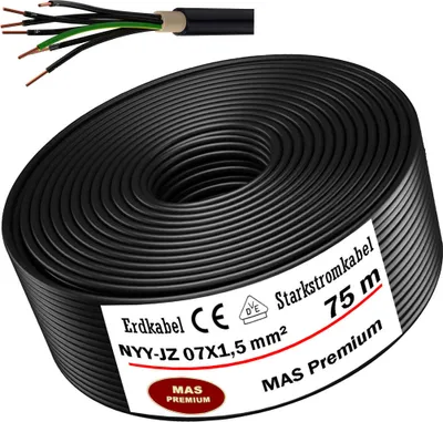 Produktbild von 75m Erdkabel Starkstromkabel NYY-JZ 7X1,5 mm² Elektrokabel
