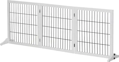 Image de Grille de protection pour escaliers, barrière de sécurité pour chien, pliante, en bois de pin, blanche | Autoportante | 3 panneaux | 185 x 71 cm