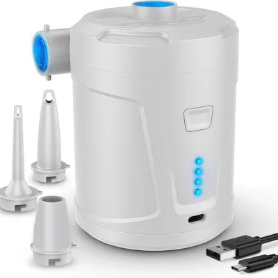 Produktbild von Elektrische Luftpumpe, Akku Luftpumpe, Mini Luftpumpe, 5200mAh Wiederaufladbare, mit 3 Luftdüsen, für Luftmatratze, Schwimmring, Outdoor, Reise, Pool