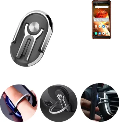 Produktbild von K-S-Trade 3in1 Smartphone-Ring Handy-Ring kompatibel mit Blackview BV6600 Fingerhalterung  Handyring Tischständer Lüftungsgitter-Halterung Tisch