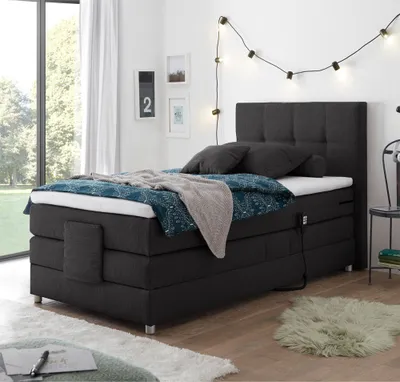 Produktbild von Boxspringbett Jugendbett in 120x200 cm MANAUS-09, in der Farbe anthrazit, Visco-Topper, elektrisch verstellbar